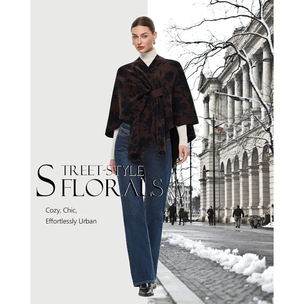 Women's Chocolate Brown Slate Blue Elegant Sweater Spring Fall Winter Shawl Wrap